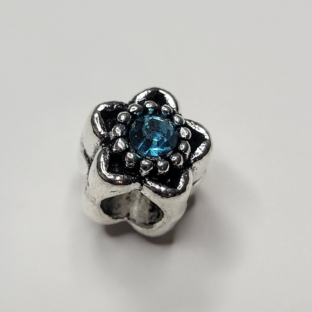New! For Pandora Charm Bracelet Individual Charm - Blue And Silver Color Flower - Picture 5 of 6